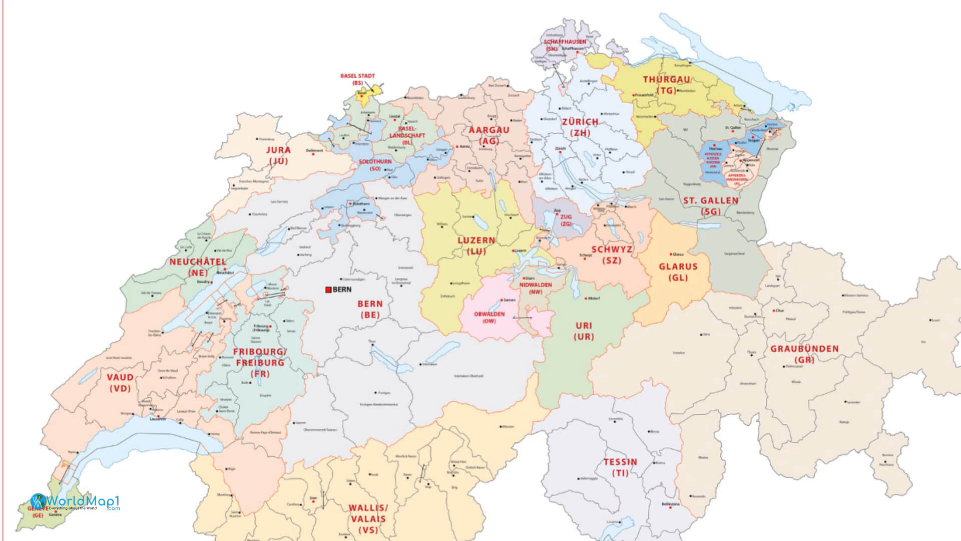 Cantons Map of Switzerland